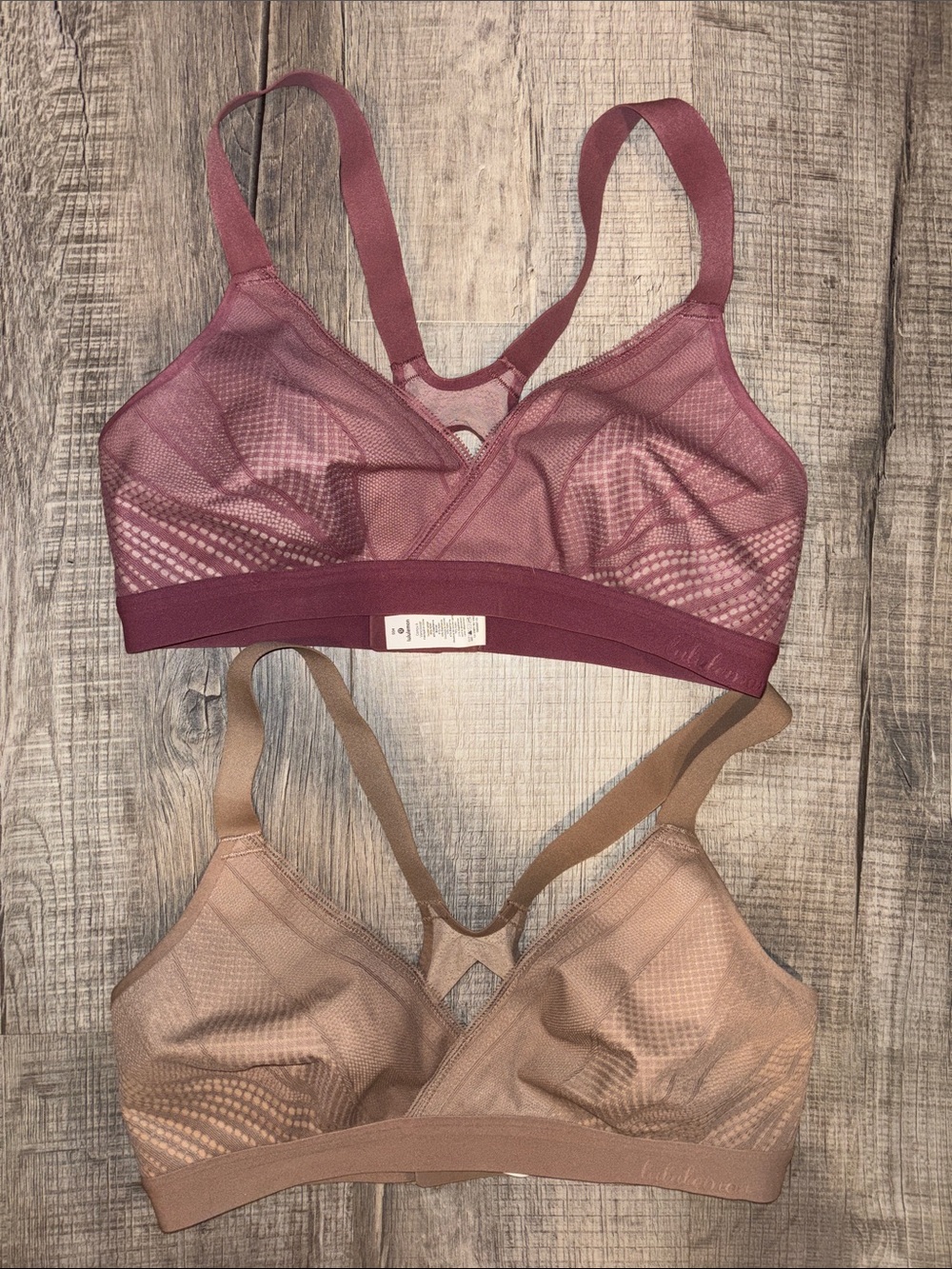 lululemon Awake To Lace Overlay unpadded bra Duo in Mauve & Nude-set of 2